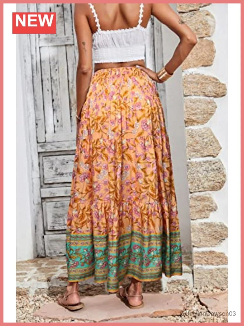 Floral Maxi Skirt Women 2026 Boho A-Line High Waist Ruffle Hem Lightweight